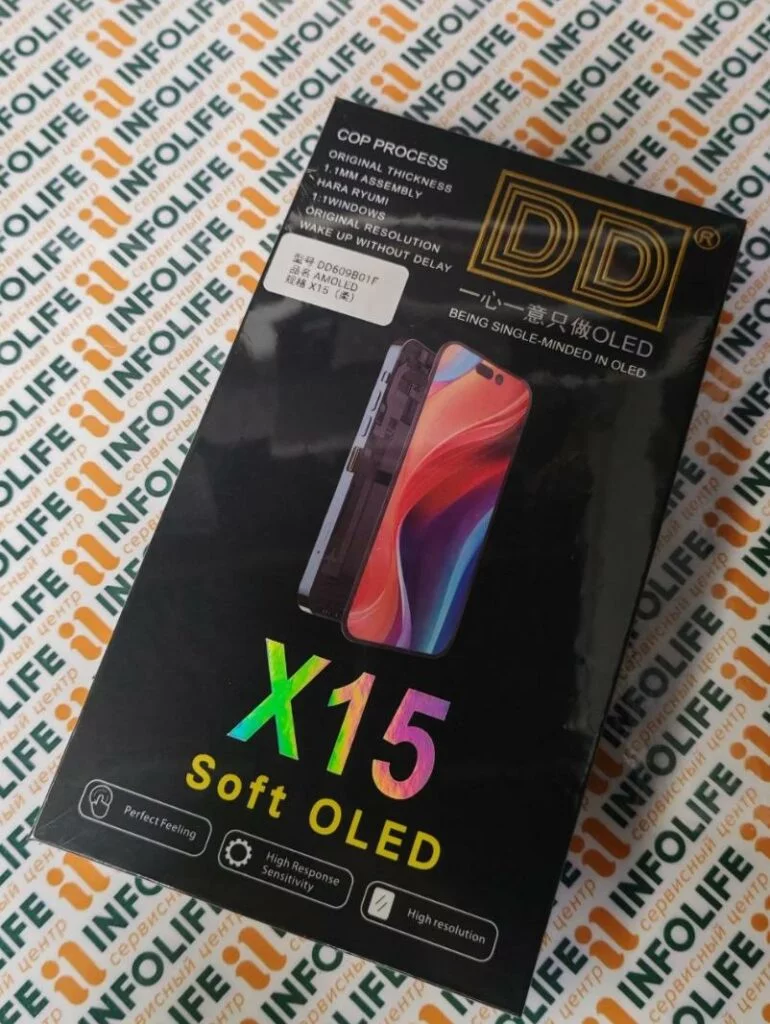 Дисплей для iPhone 15 (A3090) в сборе с тачскрином Черный — DD (Soft OLED, Full HD)