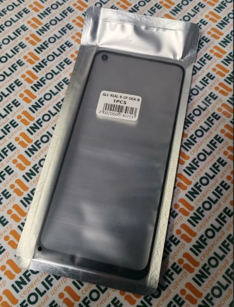 Стекло для переклейки Realme 8 4G/8 Pro (RMX3085/RMX3081) с OCA пленкой Черный — OR (Mitsubishi)